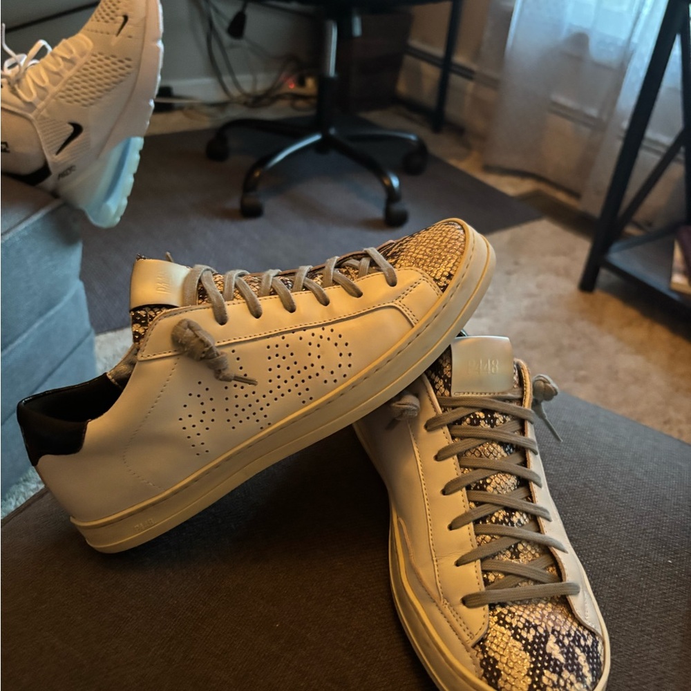 P448 Cream and Snake Pattern Sneakers